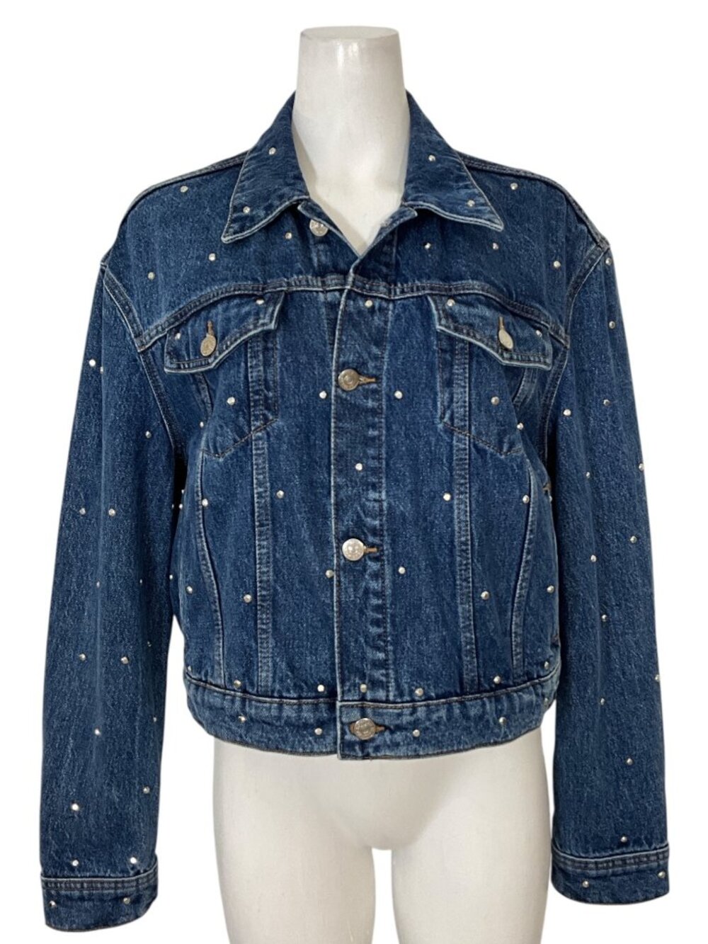The Kooples Stud Embellished Denim Jacket L Blue Cropped